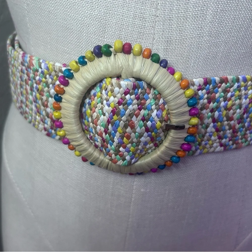 Cream Decorative Belt with Intricate Design and Circular Emblem